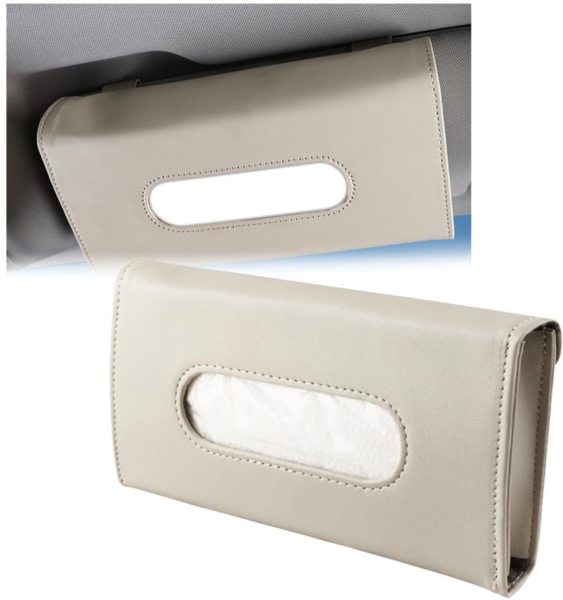 NTH products- Tissuehouder Hoogwaardig Leer - Servethouder Auto - Servettenhouder Zonneklep - Waterdicht - Minimalistisch - 225 x 25 x 120 mm