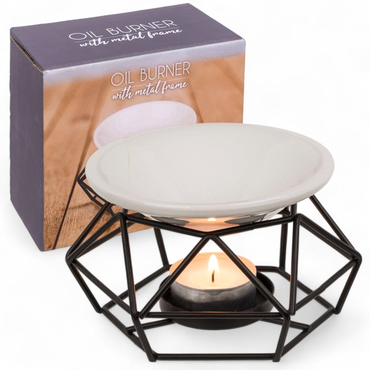 NTH products- Geurlamp voor etherische oliën - Aromatherapie-diffuser - Keramische schaal - Metalen frame - Modern industrieel design - 12 x 8 cm - Geurbrander