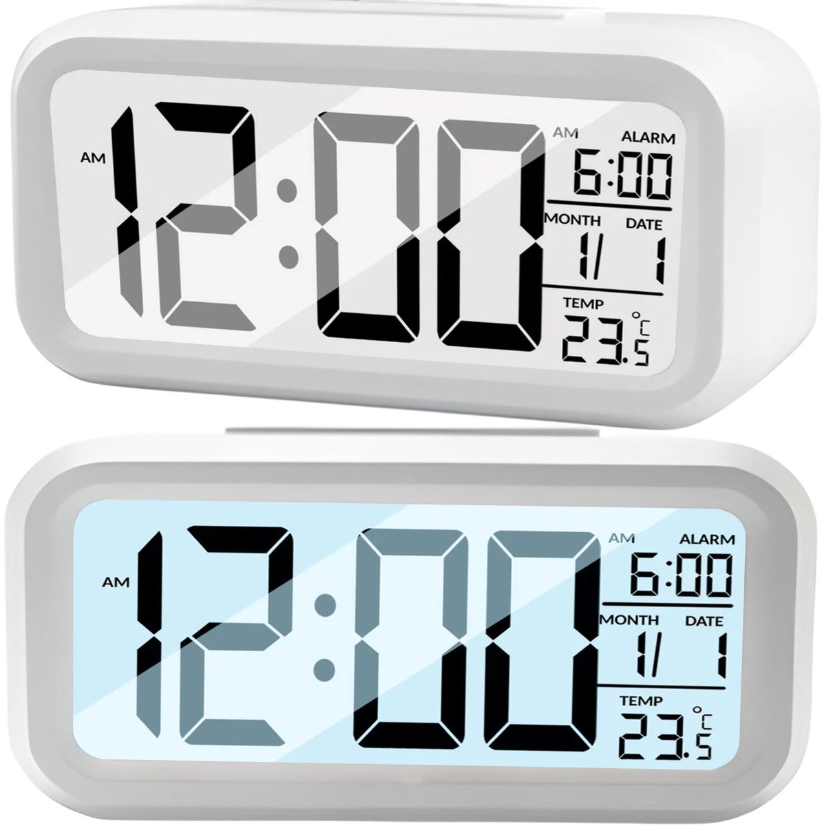 NTH products- Wekker digitaal - Groot LCD-display - Temperatuurweergave - Compact formaat - Achtergrondverlichting - Geschikt voor kinderen/volwassenen - Klok