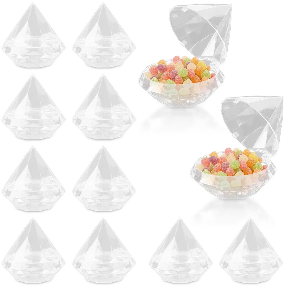 MTTproducts- Candybox - 12 Stuks - Diamantvormige Transparante Opbergdoos - Plastic - Geschikt voor Snoep, Sieraden, Make-up - Afmeting 7 x 6,5 cm