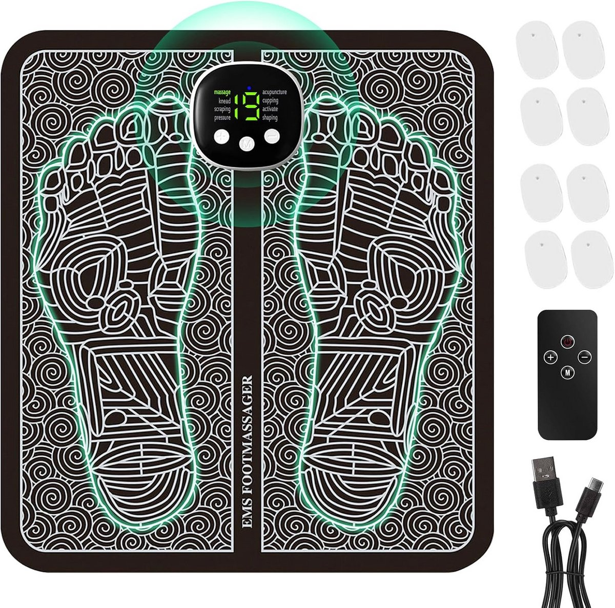 Elektrisch Voetmassageapparaat met EMS-technologie | 8 Massagemodi | 19 Frequenties | USB-bediening | Voor Doorbloeding en Spierpijn