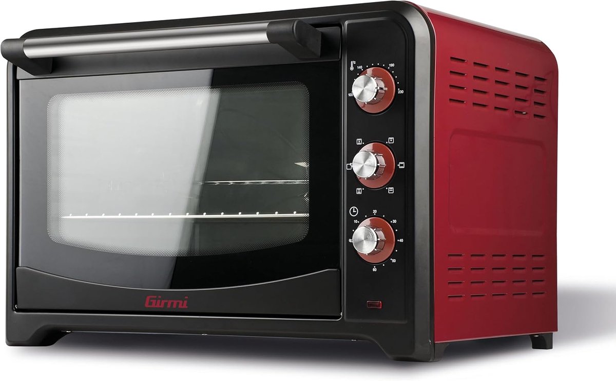 Elektrische Oven met Hetelucht 2000W RVS en Rood - 60 Liter Capaciteit