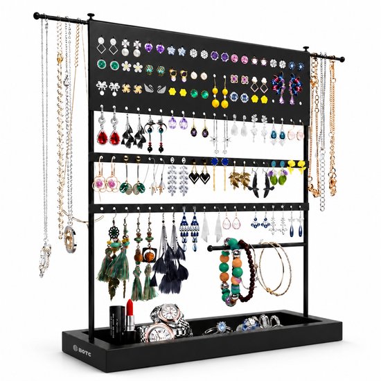 BOTC Sieradenhouder - Voor kettingen / armbanden / Oorbellen - Sieraden Organizer - Oorbellenrekje - Ketting houder - Zwart