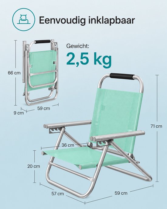 Seth Select Luxe Strandstoel met Armleuningen - Opvouwbare Campingstoel met 4 Verstelbare Rugstanden - Draagbare Klapstoel - Groen — afbeelding 4
