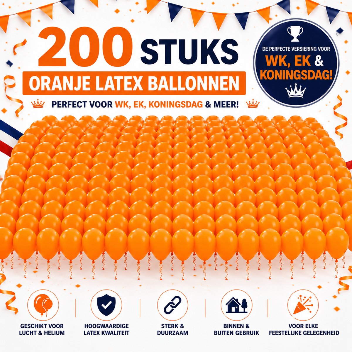 Oranje Ballonnen 200 Stuks – Nederland WK & EK Decoratie – Koningsdag Versiering – Latex Ballonnen