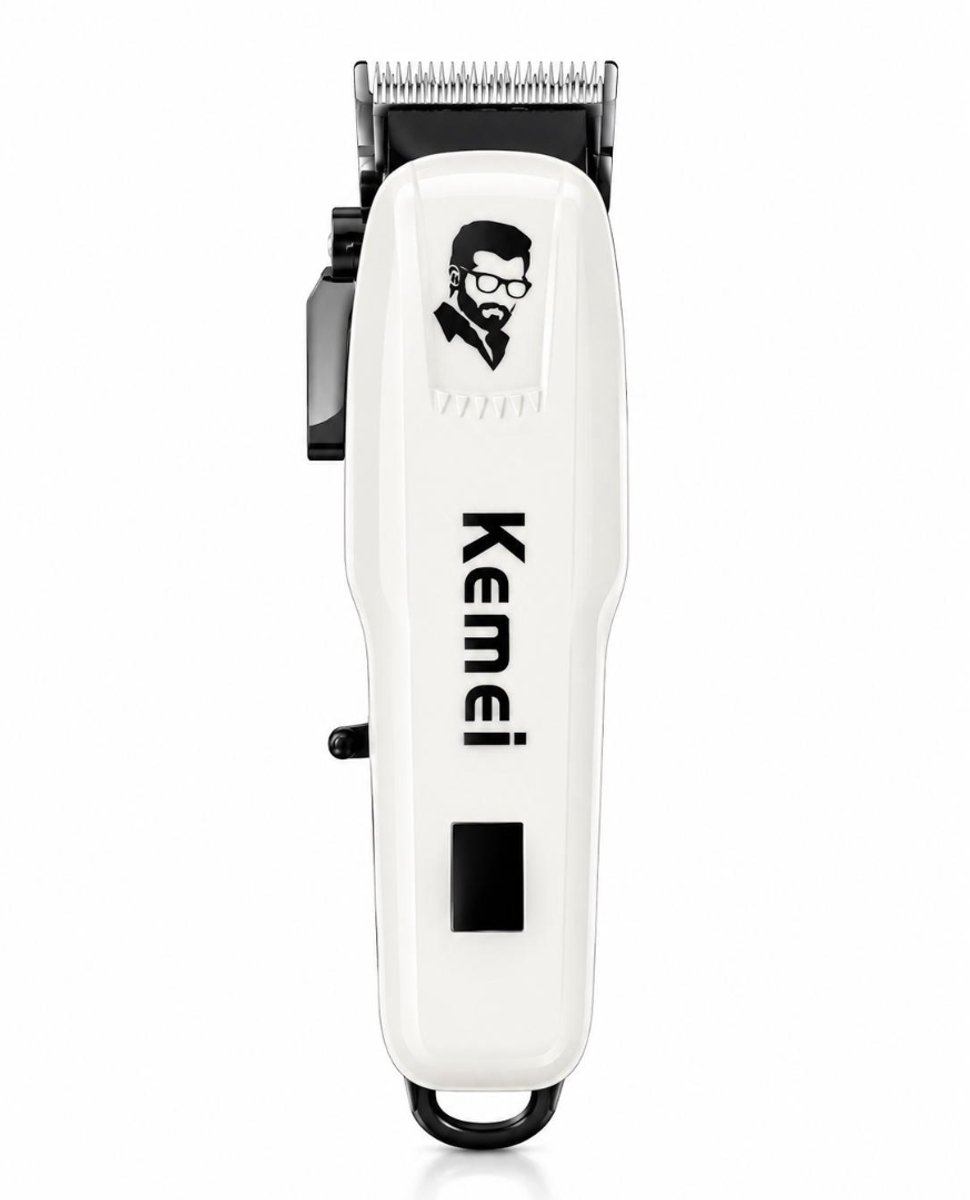 Kemei Haartrimmer & Baardtrimmer Professioneel – Draadloze Tondeuse met 4 Opzetkammen – USB Oplaadbaar – Wit