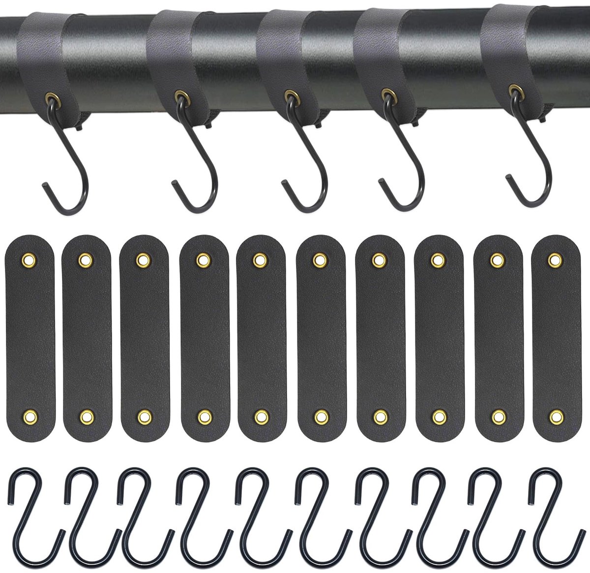 Cosensi- S Haak Pack van 10 - Met Leren Lus - Multifunctionele Haken - Voor Kledingrek - Voor Keuken/Badkamer/Slaapkamer - 185 gr Metaal