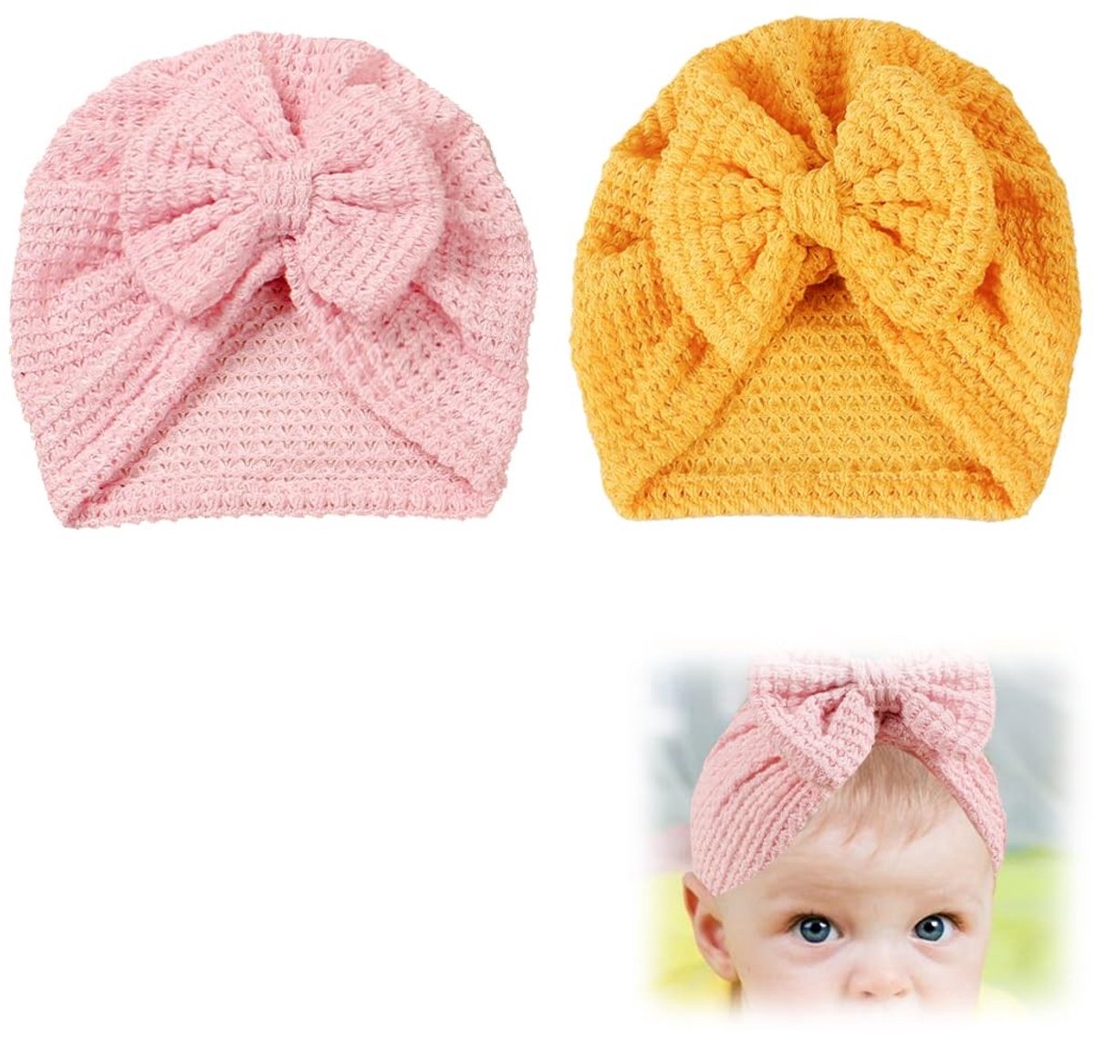 Cosensi- Tulbandhoed - Zacht en Elastisch - Babyhoed - Haarband voor Pasgeborenen - Peutermeisje - Onderhoudsvriendelijk - Retro Design