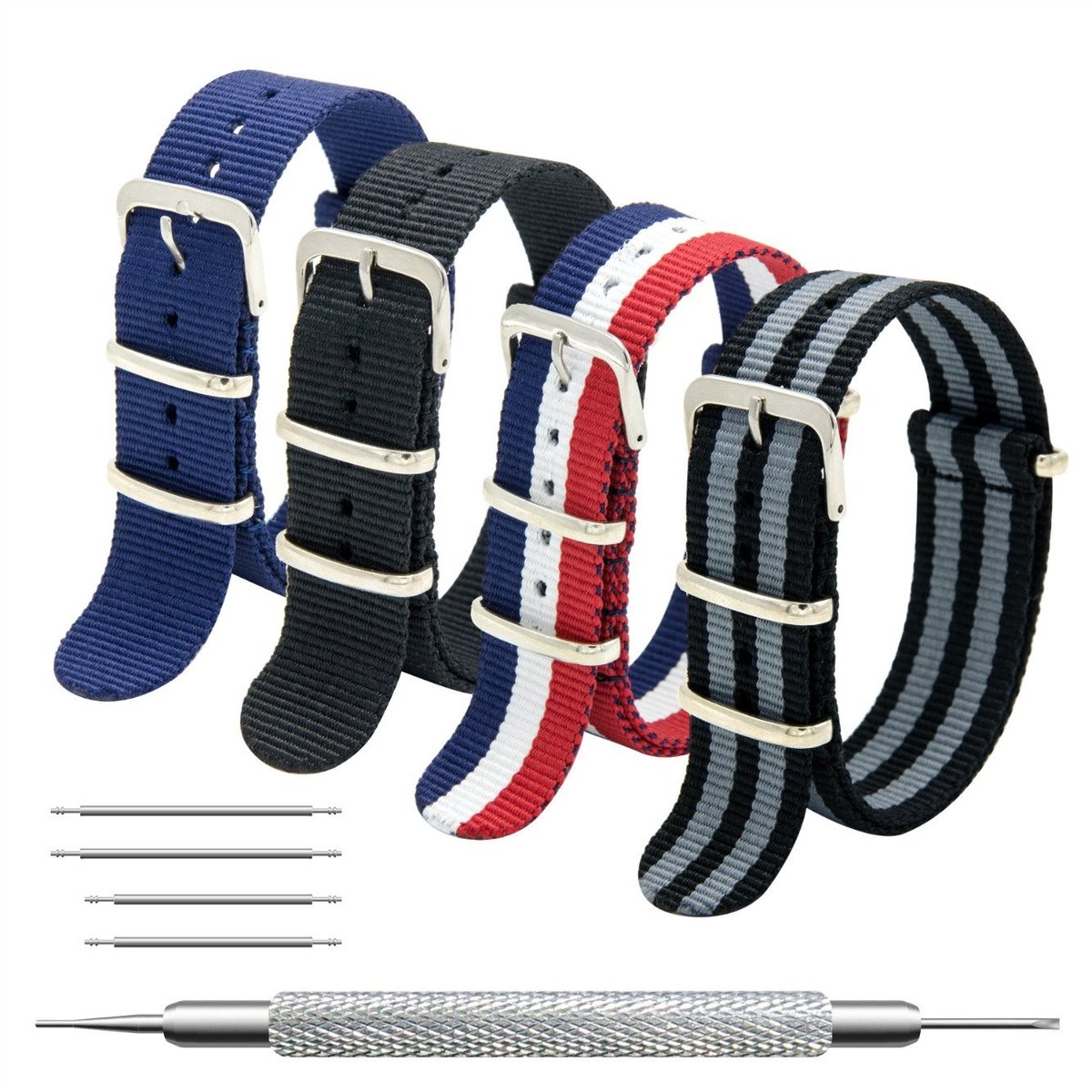 Cosensi- Horlogeband - Ballistisch Nylon - 16/18/20/22/24 mm - Optimale Pasvorm - Inclusief Veerstaafjes - Gereedschap voor Veerstaven