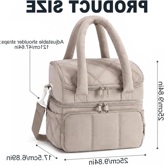Koeltassen - Lunchtas - Koeltas - Dubbele Laag - Voor Werk Picknick Reizen - Geïsoleerde Lunchtas - Picknicktas - Camel — afbeelding 3