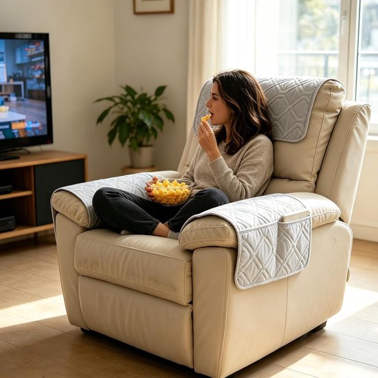 Stoelbeschermer voor Relaxstoelen met Zakken, Universele Bescherming voor Fauteuils en Banken, Lichtgrijs — afbeelding 2