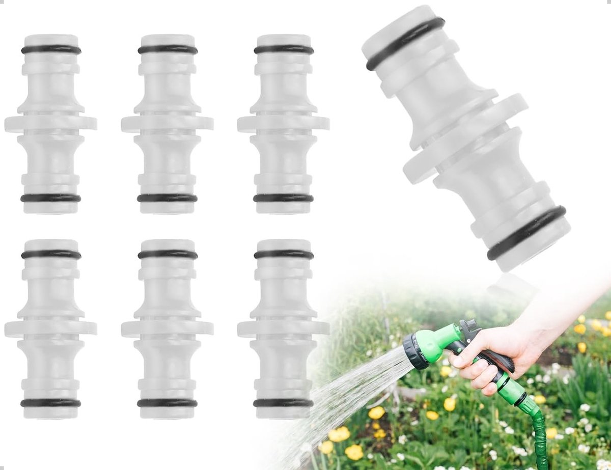 Cosensi- Slangkoppelingen Set van 6 - Dubbele Aansluiting - Tuinirrigatie - Balkonirrigatie - Gazonirrigatie - Duurzaam Kunststof - Slangconnector