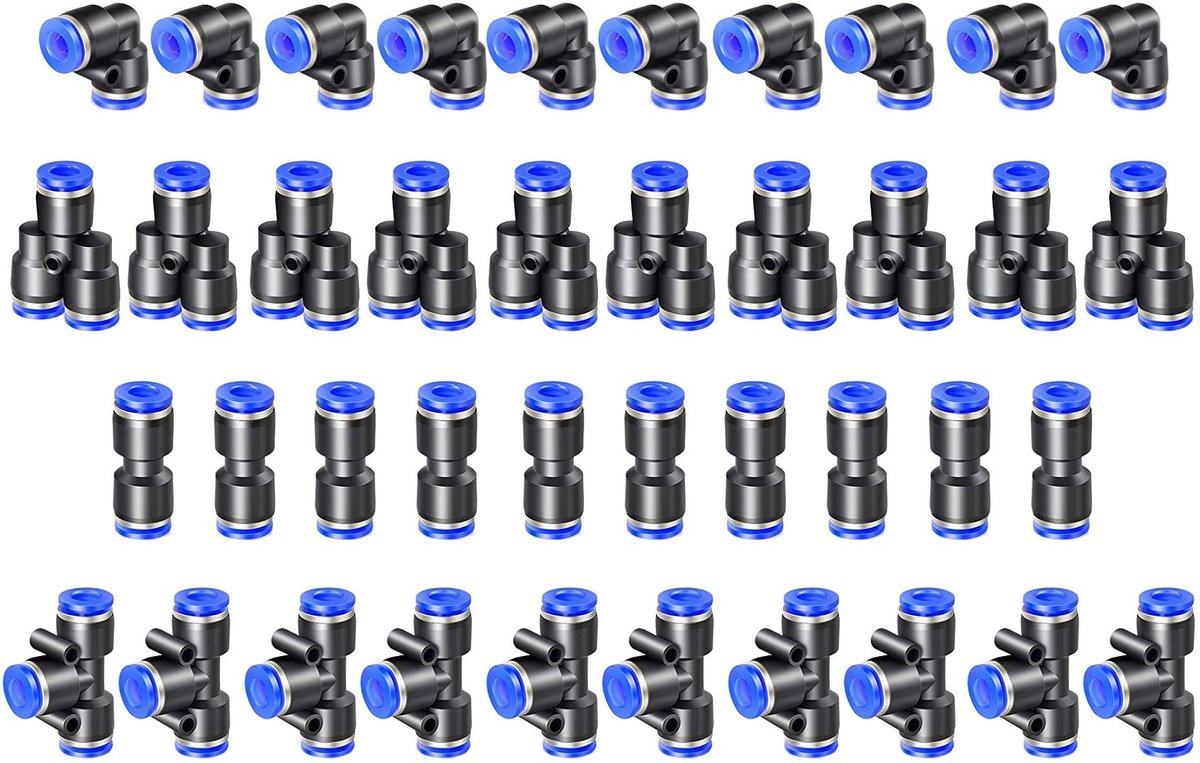 Cosensi- Pneumatische Connectoren 40pcs - Splitter/Hoek/T-stuk/Rechtdoor - Robuust en Duurzaam - Eenvoudige Aansluiting - Geschikt voor PU/PE/Nylon Buizen - Luchtverbindingen
