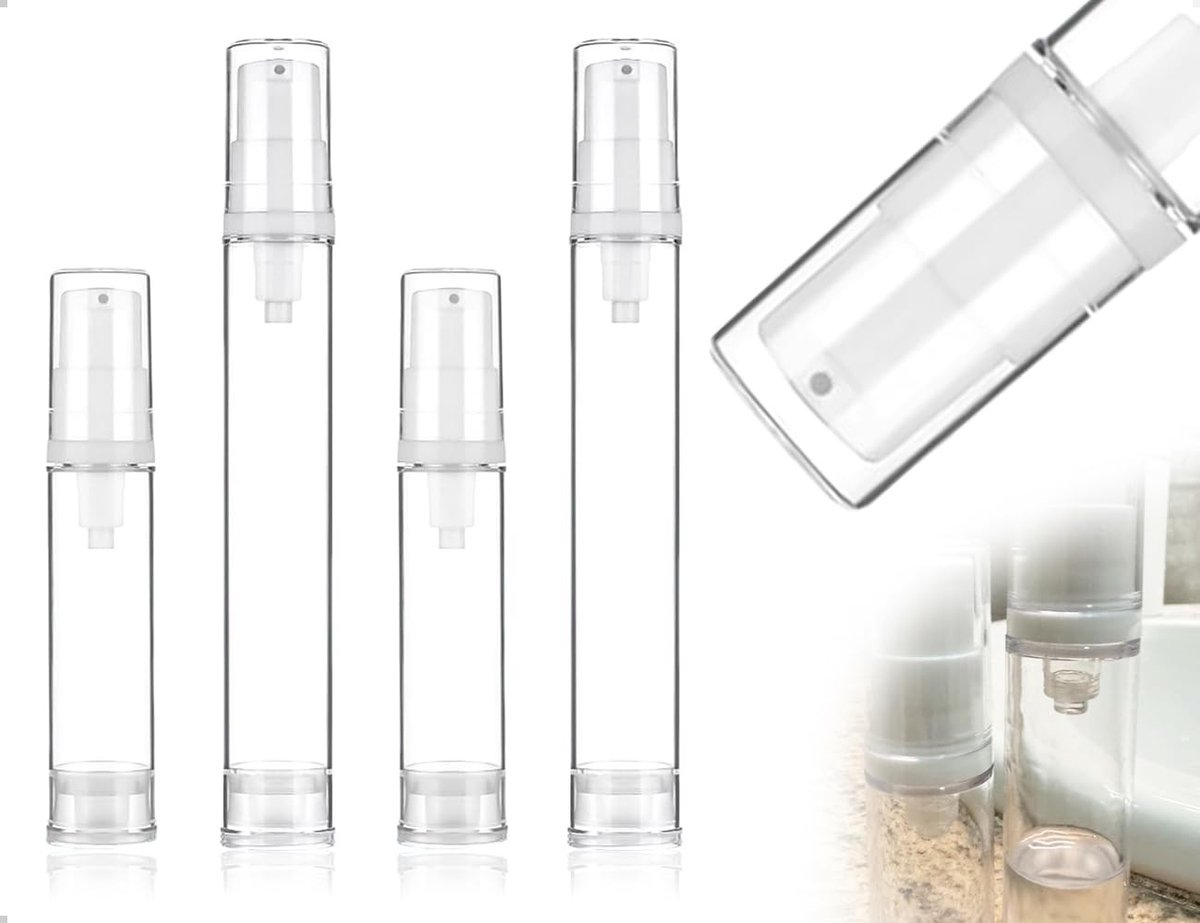 Cosensi- Pompflessen Set van 4 - Vacuüm Dispensers 10ml/15ml - Reizen - Cosmetische Flessen - Lichtgewicht - Duurzaam Materiaal - Reisset