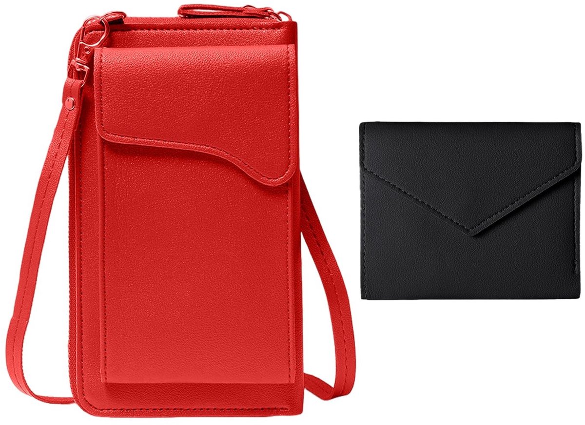 Cosensi- Schoudertas Dames - Rood/ Zwart - PU Leer - Compact - Handtas - Geschikt voor Dagelijks Gebruik - Afmetingen 19x4x11.5 cm