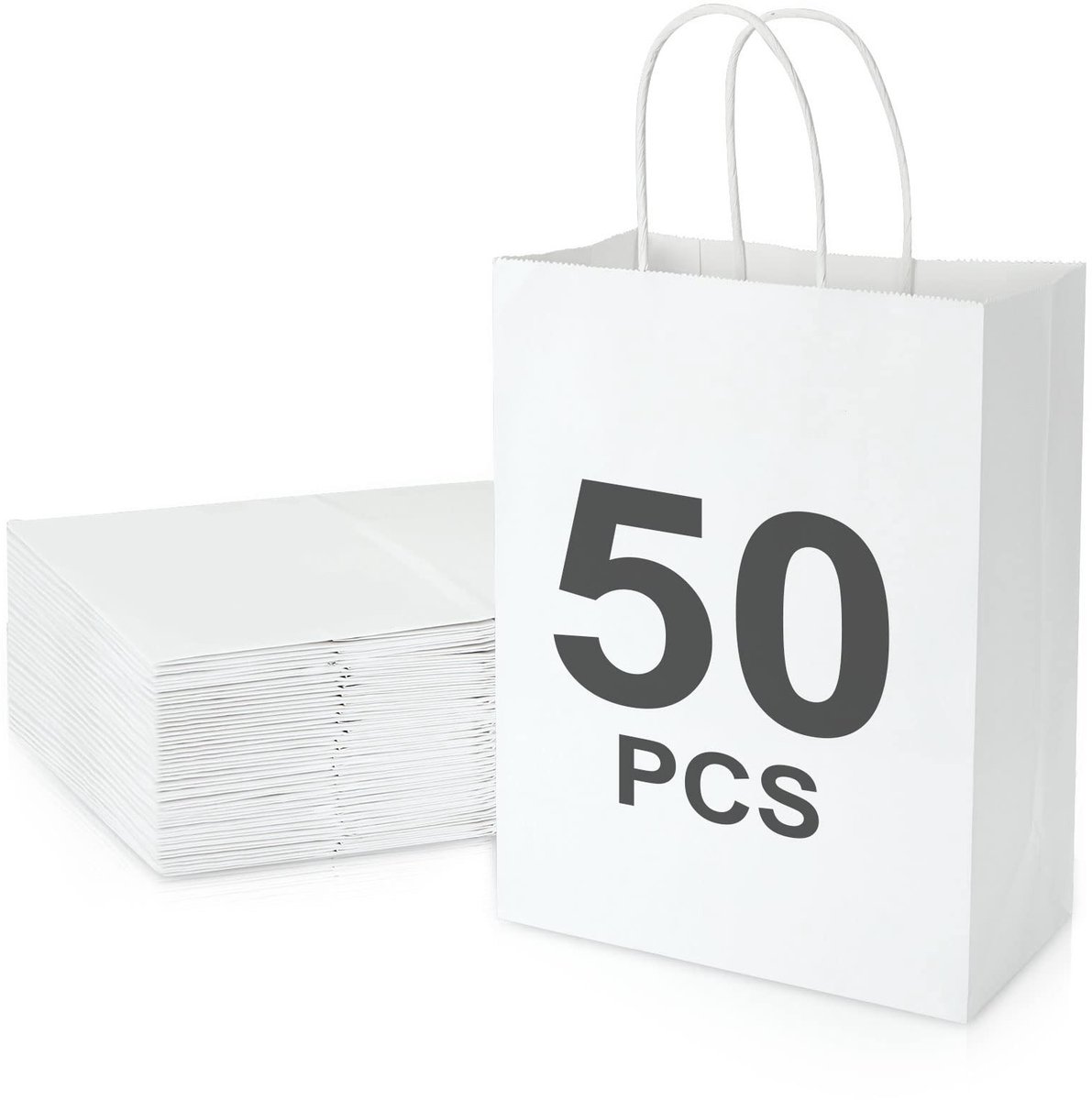 Cosensi- Papieren Zakken Wit 50 Stk - Papieren Zakken met Handvat - Geschenkzakken Kraftpapier - Boodschappentassen - Cadeauverpakking - Versterkte Handgrepen - Geschenkzakjes