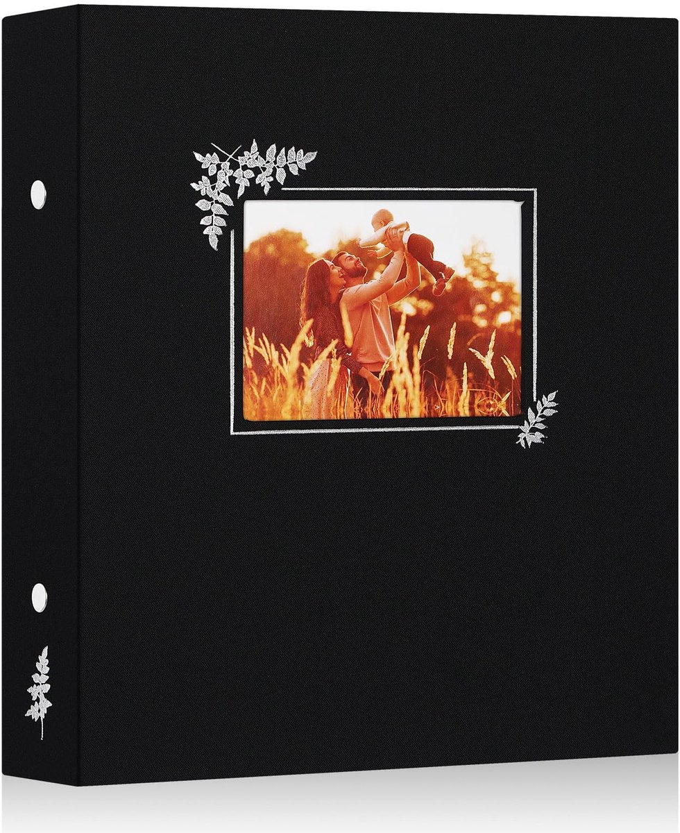 Cosensi- Fotoalbum 400 Foto's - 11x15/11.5x15 cm - 50 Bladen/100 Pagina's - Linnen - Verticale Pocket - Zilver Stempel - Fotoboek