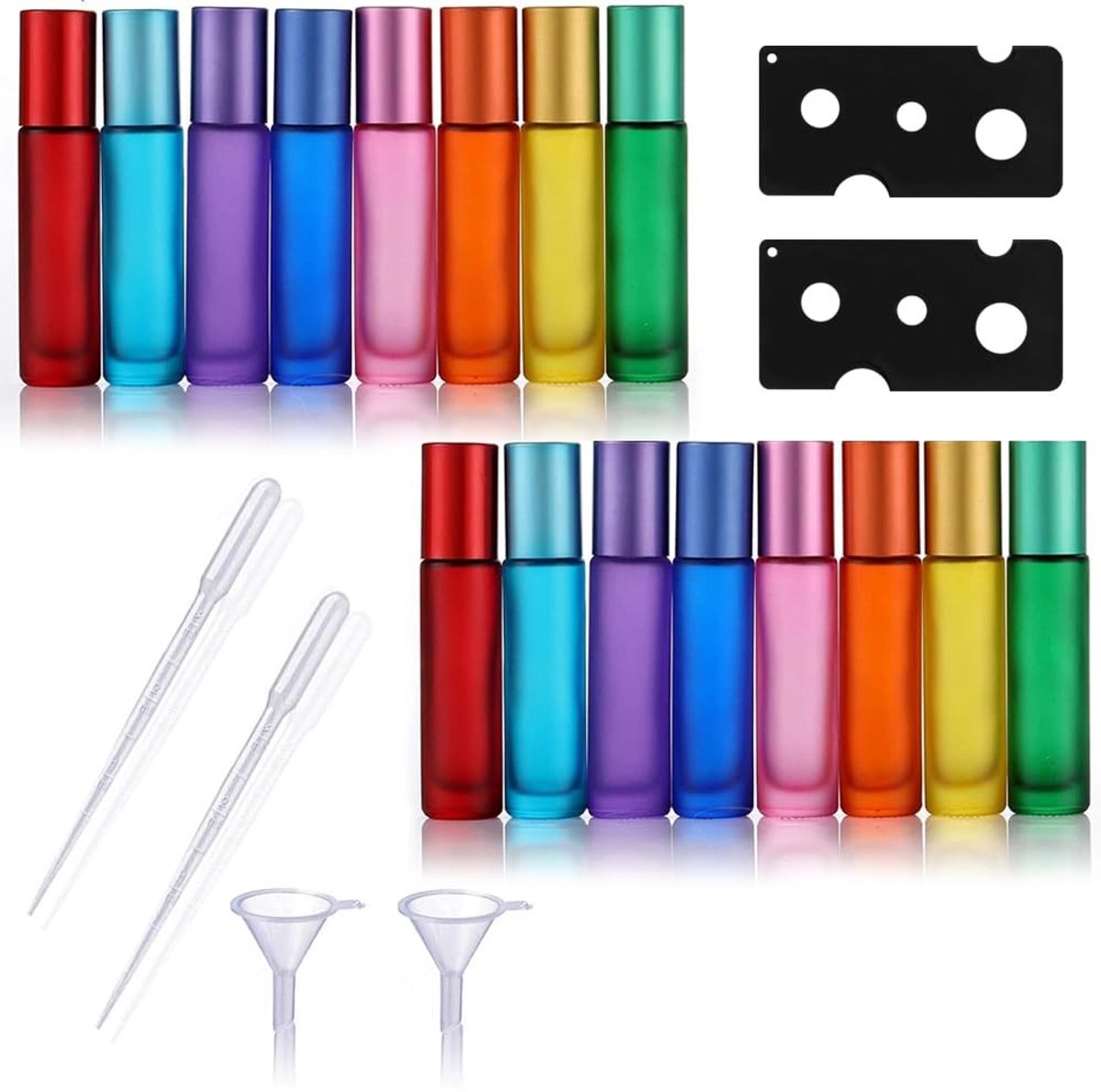 Cosensi- Rollerflessen Set van 16 - 10ml Glazen Flessen - Antislip Rollerball - Inclusief Pipetten/Funnels - UV-bescherming - Duurzaam Glas - Geurobottles
