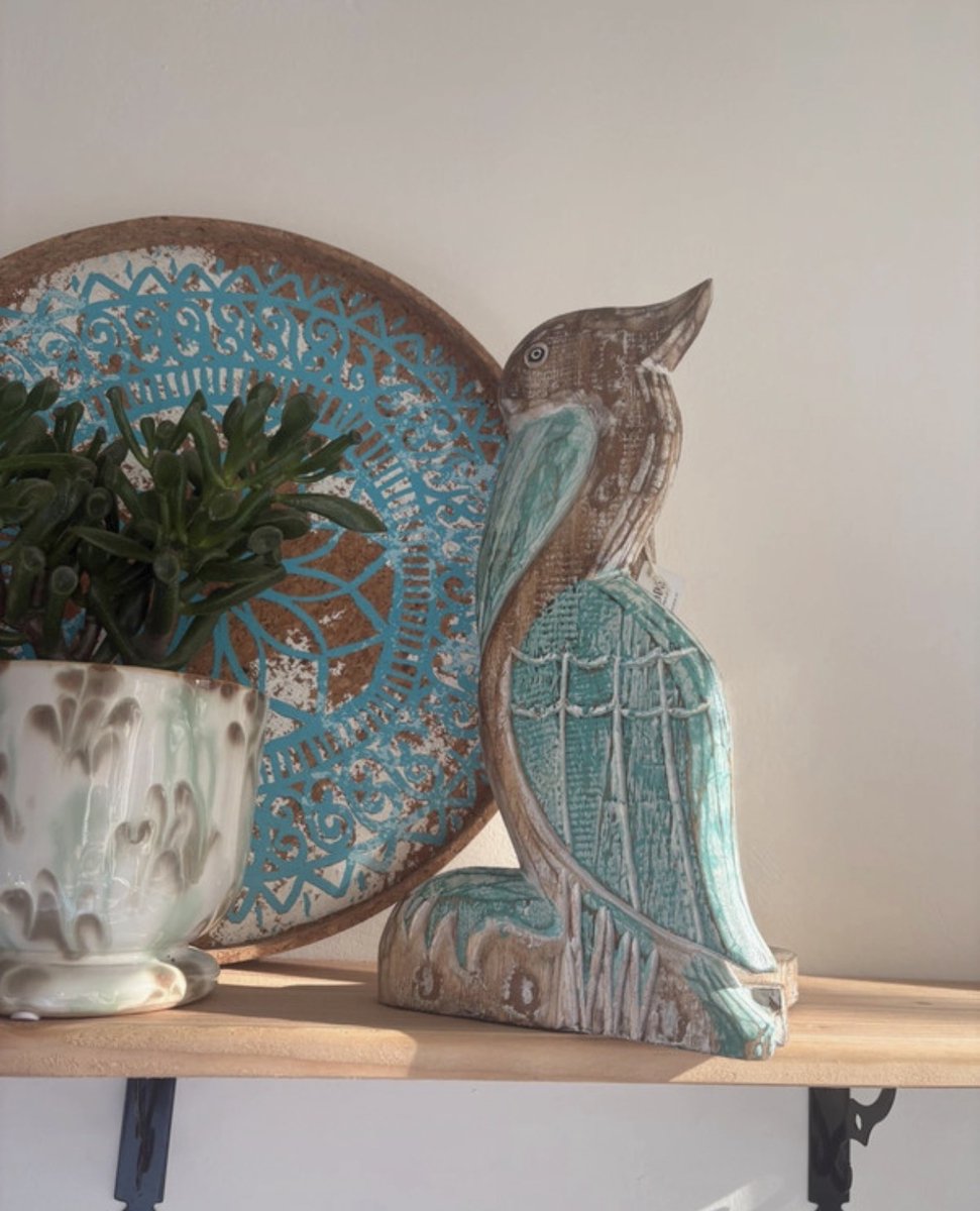 Handdoekhouder - Vogel - Hout - Bruin, Blauw - 32x20x17 cm - Indonesie - Sarana - Fairtrade