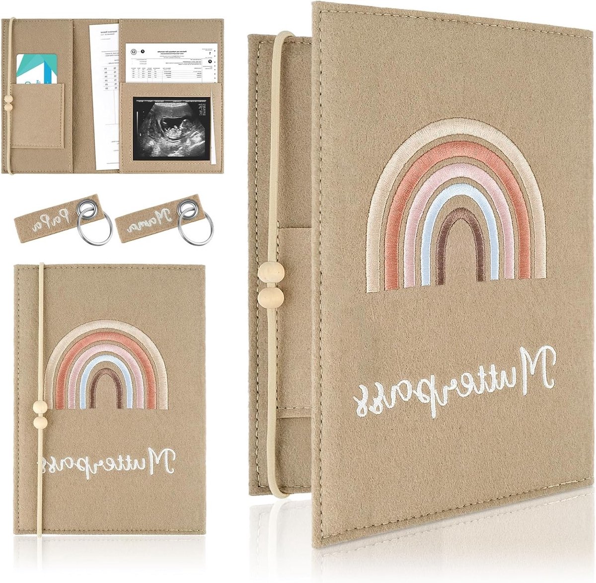 Gezonde Boekbeschermer van Vilt voor Zwangerschapsjournalen en Vaccinatieboeken, Inclusief 2 Sleutelhangers, Perfect als Cadeau Idee voor Nieuwe Ouders