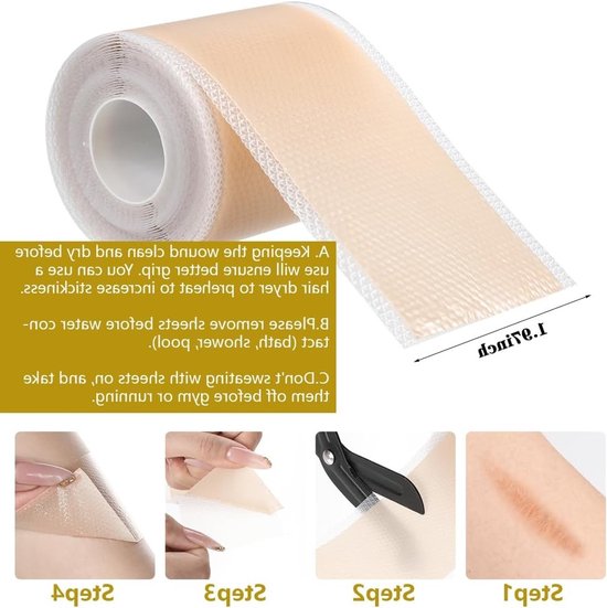 Littekentape van siliconen 5 x 300 cm voor effectieve littekenverwijdering, C-sectie, brandwonden en chirurgische littekens — afbeelding 4