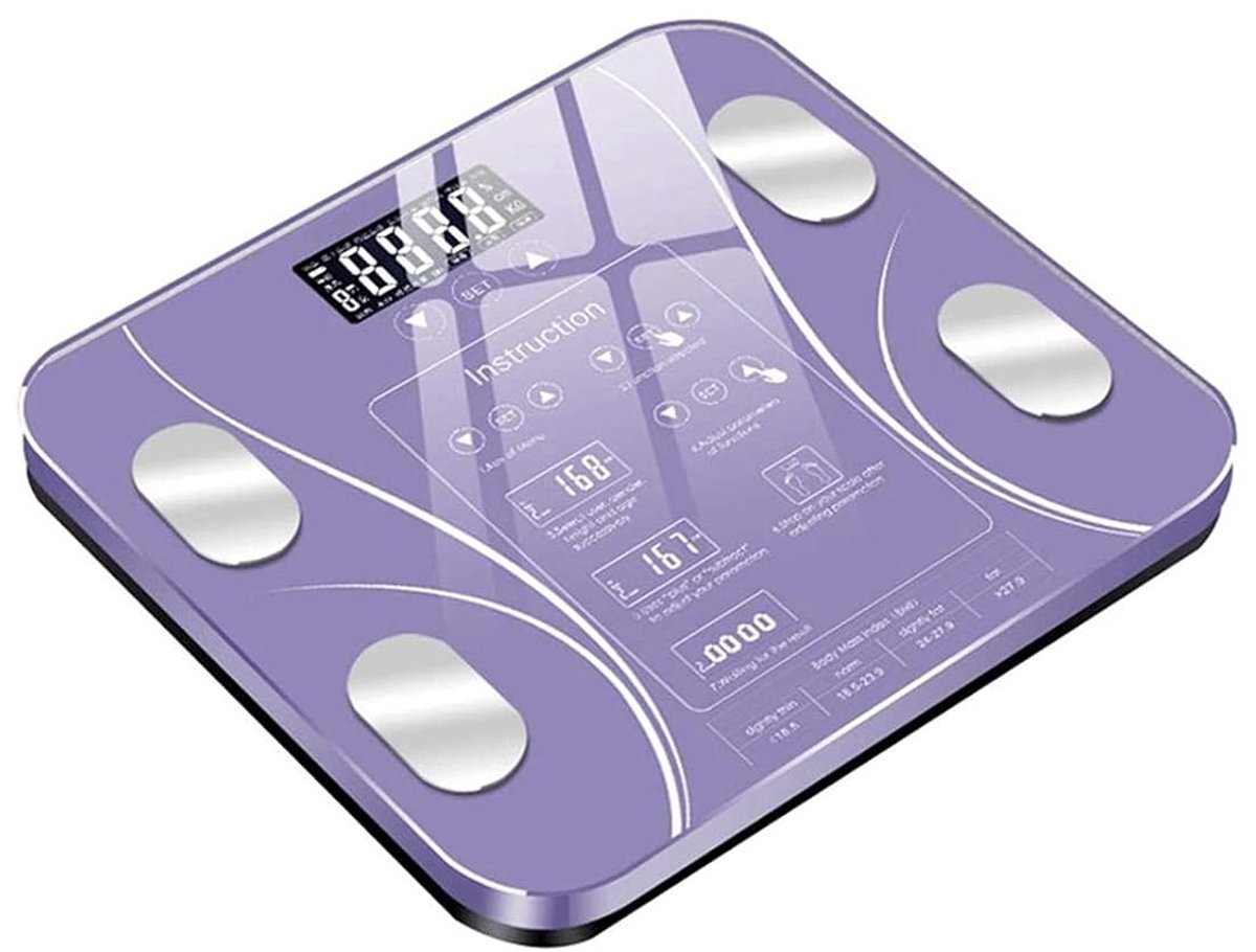 Digitale Personenweegschaal - Slimme Weegschaal - Gezondheid Monitoren - Hoge Precisie Sensor - 290mm x 260mm - Paars