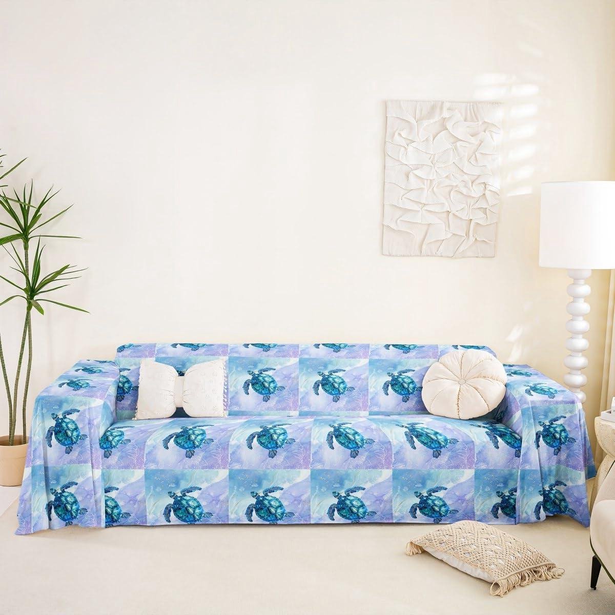Zeeschildpadhoes - Decoratieve bankhoes - Woonkamer decoreren - Huisdiervriendelijk ontwerp - 180x300 cm - Paars Teal Blauw