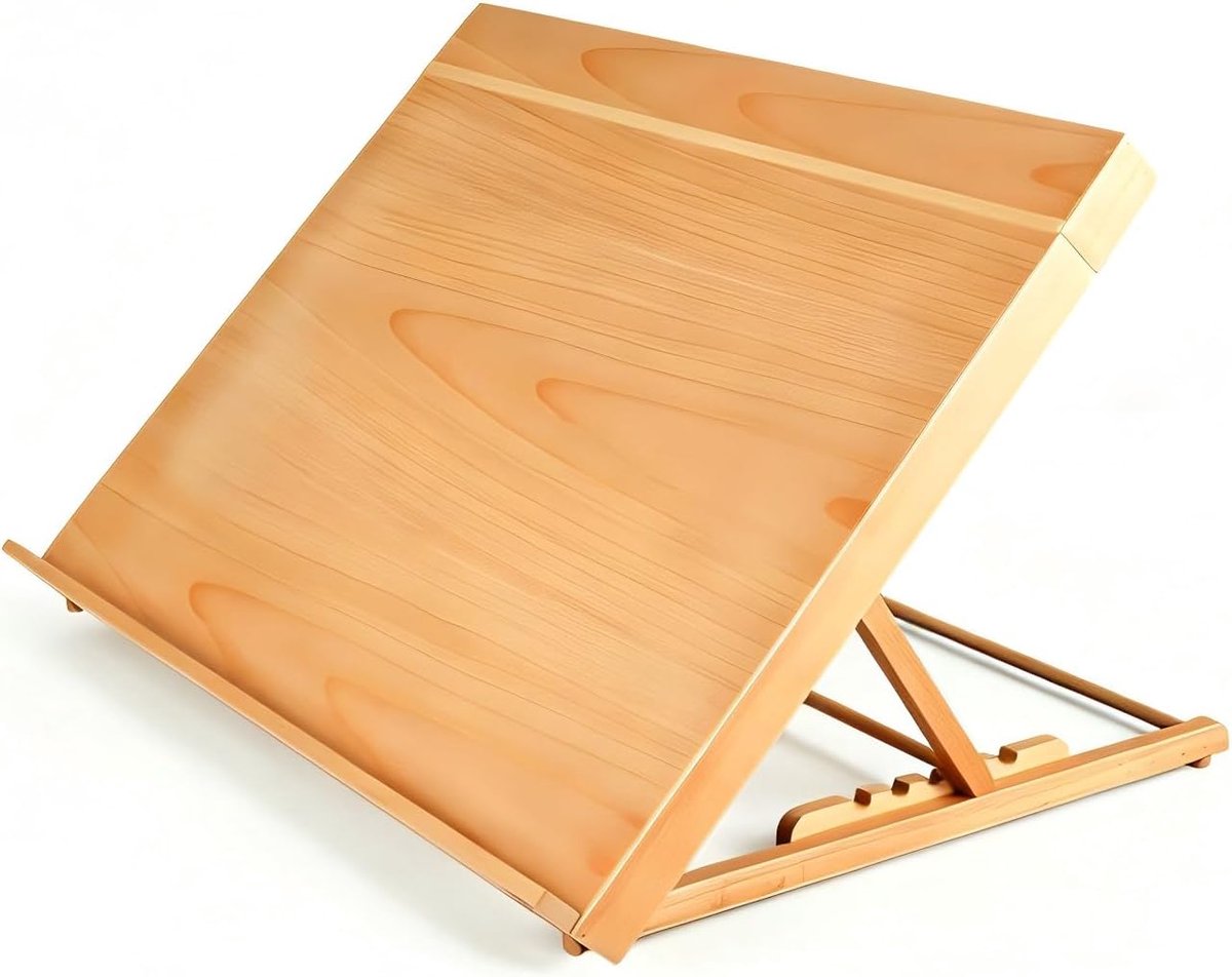 Verstelbare houten schildersezel – Lengte 47 cm - Hoogte 37 cm - Diepte 3,6 cm - Hoogte voetstuk 1,2 cm - Breedte voetstuk 2,4 cm - Geschikt voor schetsen en tekenen - Ideaal voor beginners en gevorderde kunstenaars - Natuurlijke houtkleur