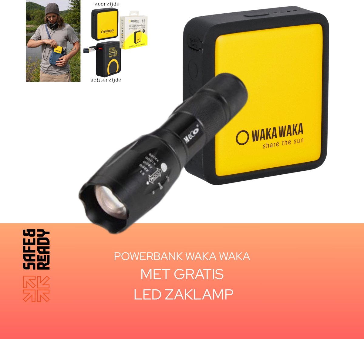 WakaWaka Ultrafast Powerbank 10000 mAh - Kamperen - Survival - Outdoor - Mobiel - Oplader - MET GRATIS LED ZAKLAMP!!