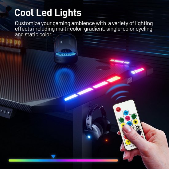 Elektrisch In Hoogte Verstelbaar Gamingbureau (140x60cm) met LED Verlichting en Geheugenfunctie — afbeelding 4