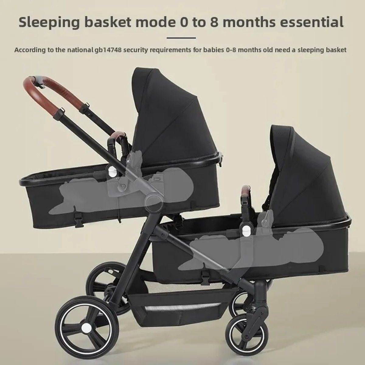 Velmio Tweeling buggy - Duo kinderwagen - Dubbele kinderwagen - Incl. 2 Omvormbare Zitjes & Reiswiegjes - Schokabsorberend - Duo Buggy - Verstelbaar - Zwart — cadeau in Cadeau-ideeën - foto 2