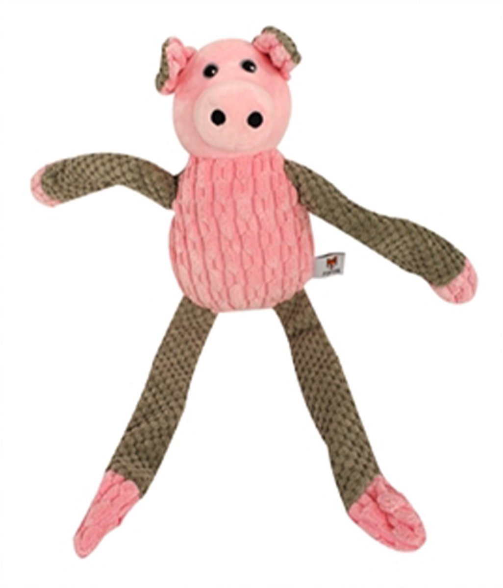 Cocapet hondenknuffel long leg pig Peggy - fofos - crinkle ,touw en pieper - voor groot en klein - +- 60 cm - wasbaar
