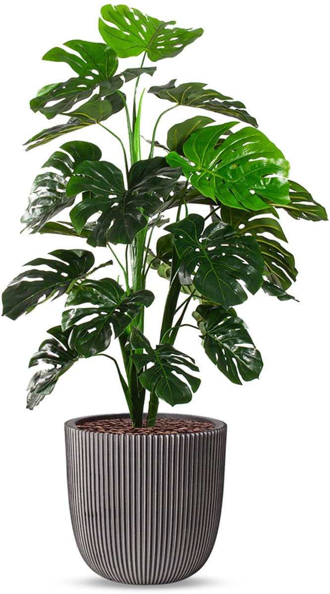 Kunstplant Monstera in Planter Ball groove antraciet H135 cm