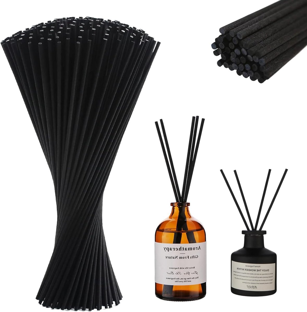 100 Stuks Lange Riet Diffuser Sticks 60cm x 4mm, Zwarte Geursticks voor Thuis en Kantoor, Aromatherapie en Geurverspreiding