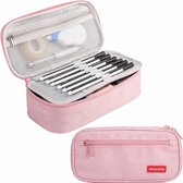 PrimeAmbition Etui - Roze - Groot - 22x12x7cm - Voor School, Jongens, Meisjes & Volwassenen - Pennenzak - Pennenetui