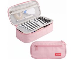 PrimeAmbition Etui - Roze - Groot - 22x12x7cm - Voor School, Jongens, Meisjes & Volwassenen - Pennenzak - Pennenetui