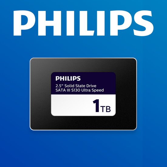 Philips Interne SSD 2.5 inch SATA III – 1TB – tot 550 MB/s Lezen – tot 520 MB/s Schrijven – S130 Ultra Speed – SSD voor Laptop en Desktop