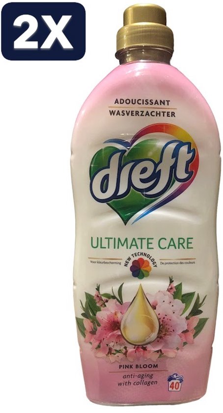 2 x Dreft Wasverzachter Pink Bloom - 40 Wasbeurten - 1 Liter