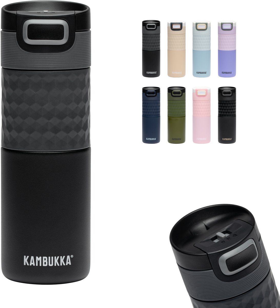 Thermosbeker/Koffiebeker - 500 ml - Lekvrij - 9 uur warm - Kambukka thermosfles - Etna Grip Black Steel