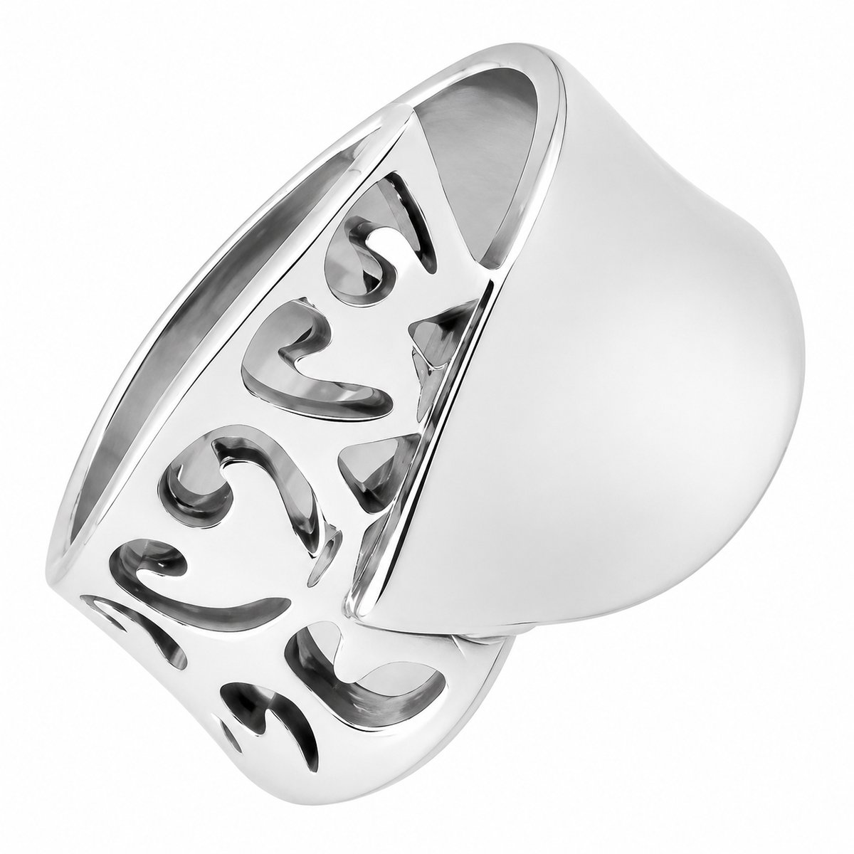 Damesring Zilver 925 – Brede Ring met Opengewerkt Design – Sterling Zilveren Ring voor Dames – Glanzend Gepolijst