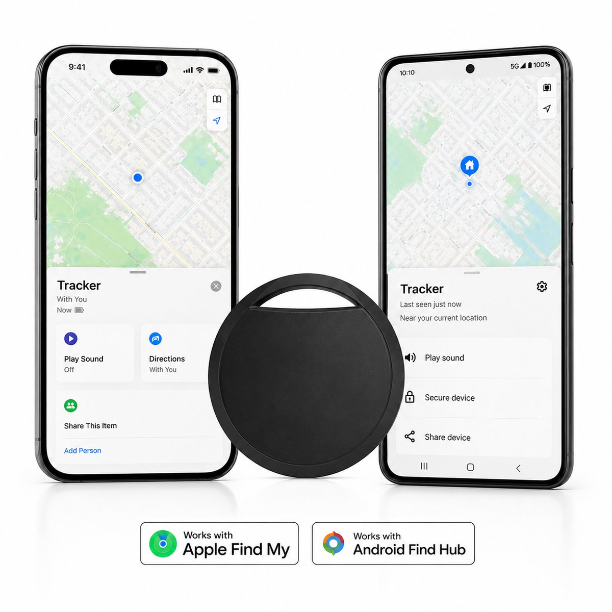GPS Tracker - Werkt met Apple Find My & Android Find My Device - Locatie Tracker - Waterbestendig - Vervangbare batterij - Zwart