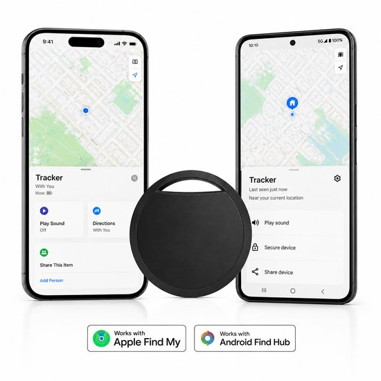GPS Tracker - Werkt met Apple Find My & Android Find My Device - Locatie Tracker - Waterbestendig - Vervangbare batterij - Zwart