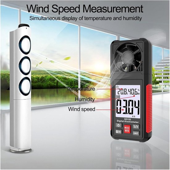 Digitale Windmeter - Anemometer Windsnelheidsmeter - Buitenactiviteiten Meten - LCD Achtergrondverlichting - 142 x 26 x 58 mm - One Color — afbeelding 4