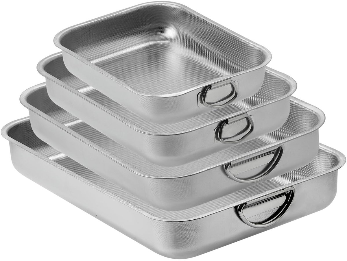 OmGoods - Dailygoody - Roestvrijstalen Ovenblad - Lasagneschaal - Verbeterde kwaliteit - Zilver - Vaatwasserbestendig - Geschikt voor diverse gerechten - 4 stuks