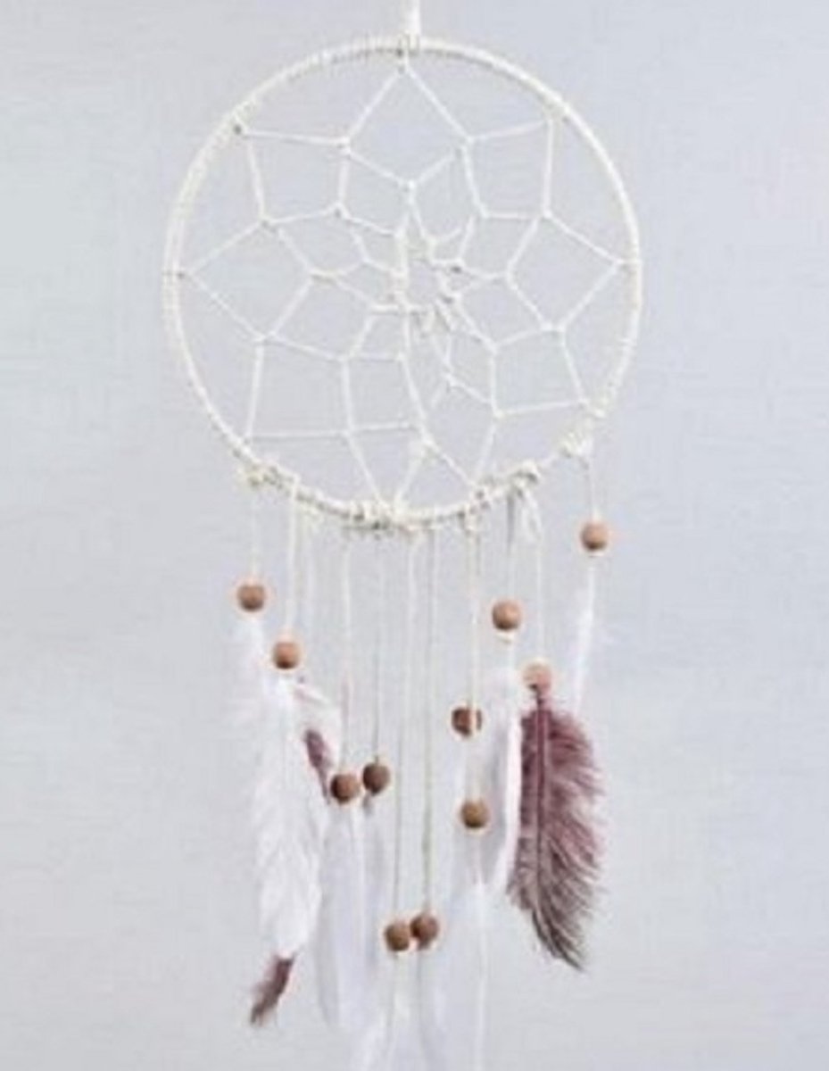Daan Kromhout - Dromenvanger - wit met bruin - macraméhanger - boho - Ibiza - 60 x 25 cm - DK Design