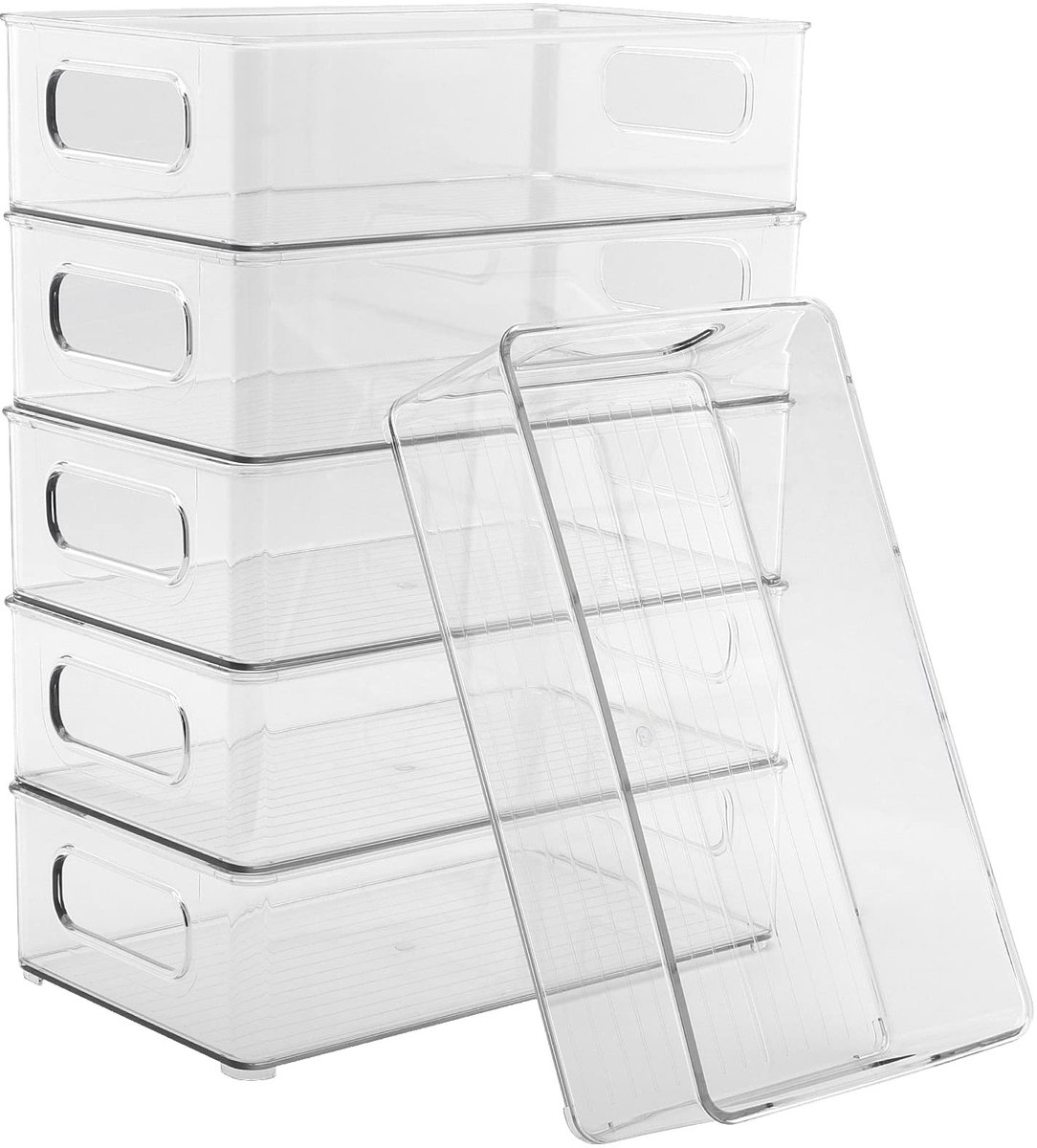 OmGoods - Dailygoody - Koelkastbewaarcontainers - Doorzichtige Organizers - Stapelbaar en Ruimtebesparend - Set van 6 - Ideaal voor Voeding en Cosmetica - Handg
