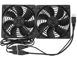 OmGoods - Dailygoody - Dual 120 mm USB-ventilator - USB-ventilator voor ventilatie - Zwart - Koelventilator voor computer - 2-in-1 USB-plug - Geschikt voor PS4