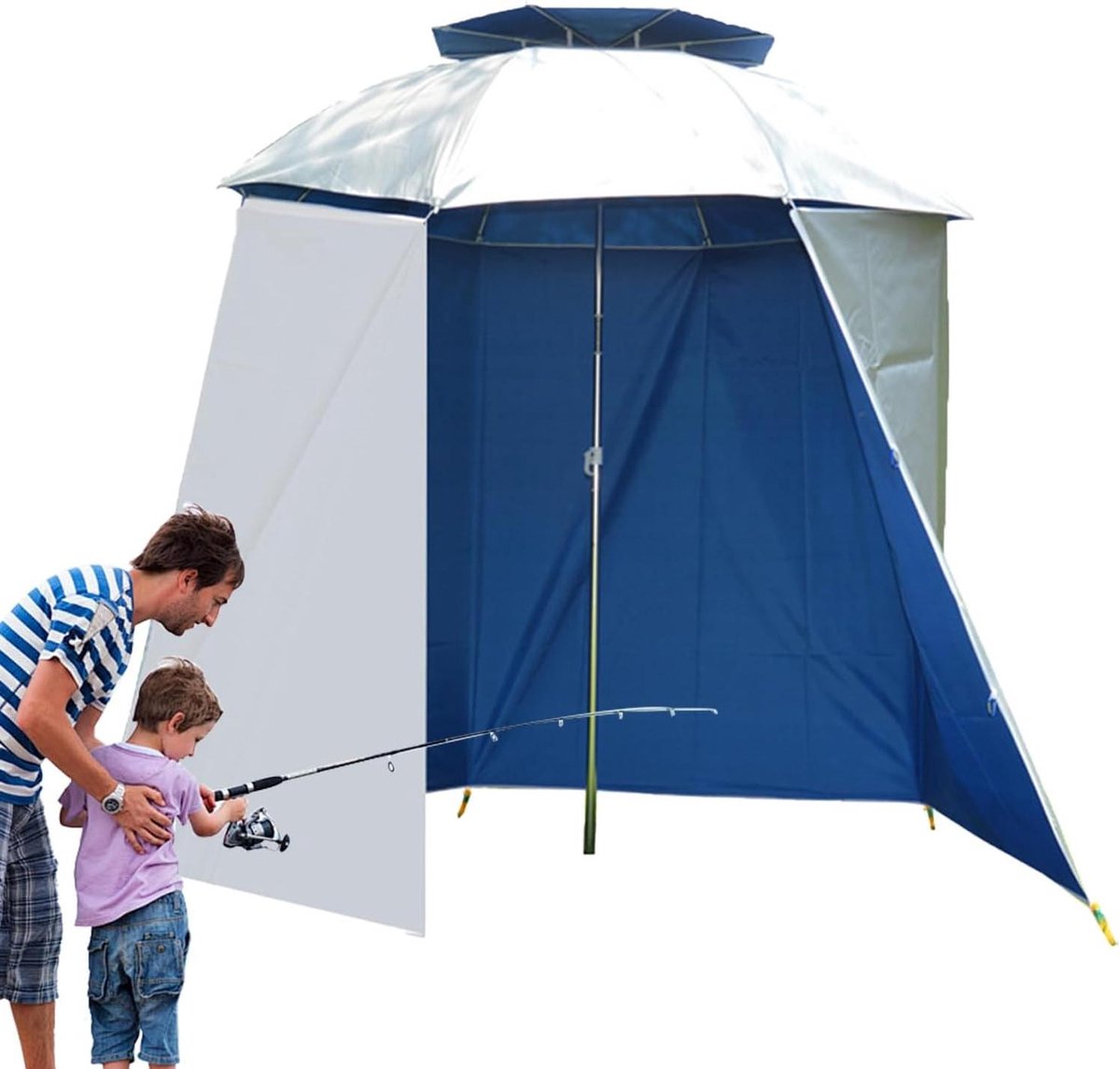 Draagbare parasol - Halfronde zonnedak - Buiten beschermen - Zilver gecoate stof - 420 cm - Blauw