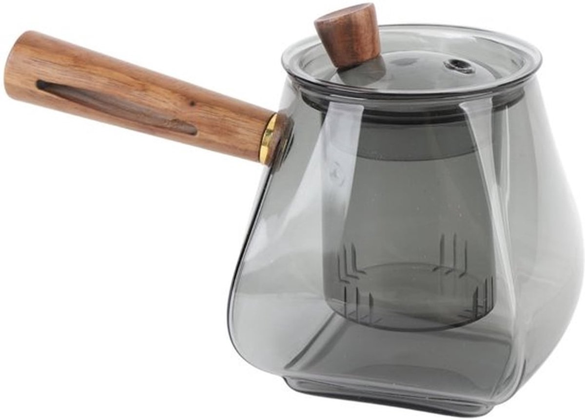 Water Scheiding Thee Pot 500 Ml Glazen Brouwingsketel met Houten Zijgreep Verwijderbare Infuser Theepot Infuser, Kookplaat Veilige Grote Pot, Bloeiende en los Blad met de
