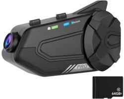 Motorhelm Intercom Met 1080P Full HD Dashcam - Bluetooth Headset - Tot 1000M Bereik - WiFi App DVR Bediening - 64GB Opslag - Noise Cancelling - Voice Control - Waterdicht - FM Radio - 1500mAh Batterij - Ideaal Voor Toerritten En Groepscommunicatie